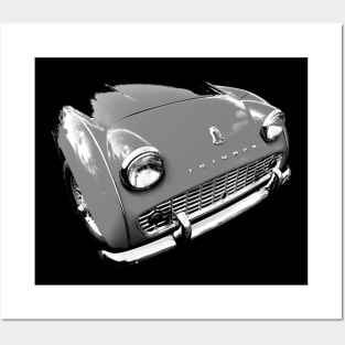 Triumph TR3 British 1950s classic car front quarter monochrome Posters and Art